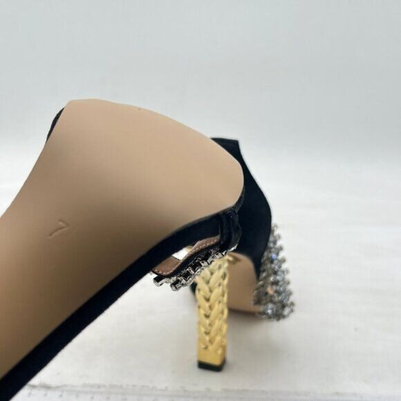 FSJ Women Flower Gold Metal Chain Chunky High Heels Ankle Strap Sandals Open Toe - Picture 6 of 8